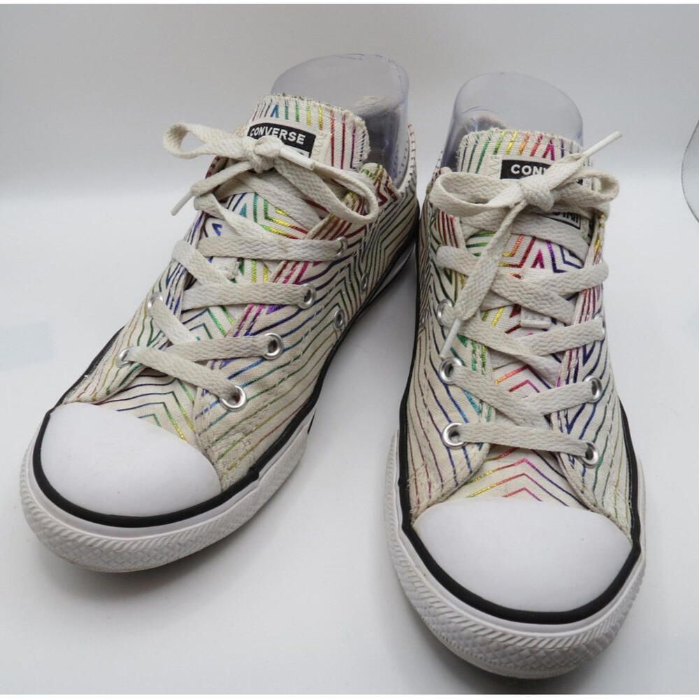 Converse All Star Iridescent Metallic Rainbow White Lo Top Sneaker Junior Size 4